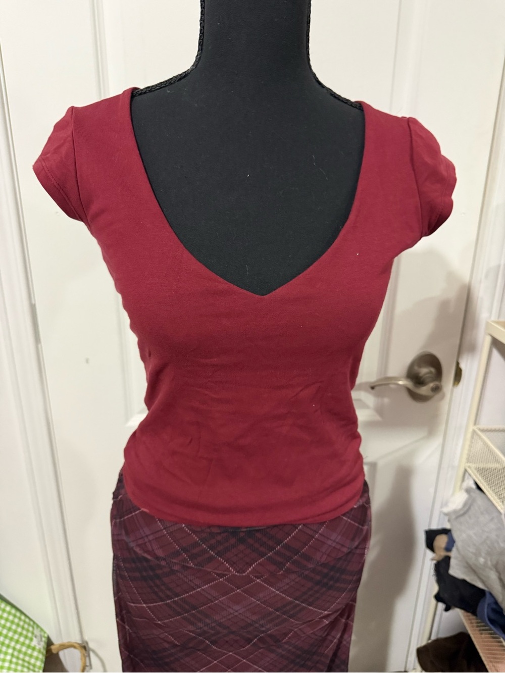 Streetwear Society Women's Burgundy V-Neck Short Sleeve Tee